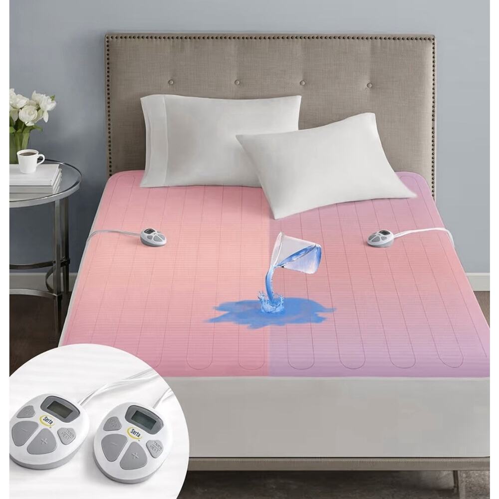 Serta Heated Mattress Pad Queen Waterproof Dual Control 10 Heat Settings
